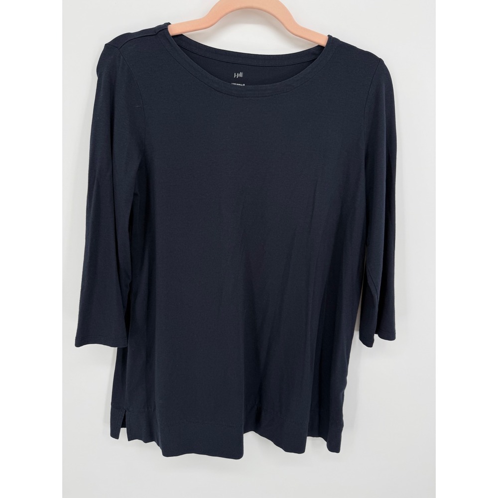 J.Jill Luxe Supima Cotton Crew-Neck Tunic Women Small‎ Navy Blue Side Slit